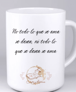 “Taza Don Quijote de la Mancha con ilustración inspirada en la obra y frase literaria.”